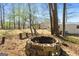 Brick fire pit in a backyard setting with trees; ready for outdoor entertaining and cozy evenings at 55 Helen Ln, Stockbridge, GA 30281