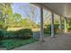 View of a covered porch supported by classic white columns and overlooking a wide lawn at 100 Clydesdale Ct, Tyrone, GA 30290