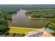 Expansive aerial view showcasing lake and community amenities, including a tennis court at 127 Darwish Dr, Mcdonough, GA 30252