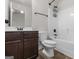 Bathroom featuring a single vanity, toilet, and shower-tub combination at 1225 Polk Xing, Mcdonough, GA 30252