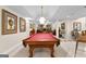 Basement game room featuring a red felt pool table and recessed lighting, perfect for recreation at 248 Montrose Dr, Mcdonough, GA 30253