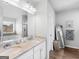 Bathroom featuring a double vanity with granite countertops and modern fixtures at 445 Sawmill Trce, Hampton, GA 30228