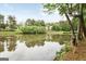 A tranquil lake scene with trees and foliage provides privacy at 2770 Stonehill Way, Cumming, GA 30041