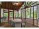 Inviting screened porch with table, chairs, ceiling fan, and tranquil views of surrounding greenery at 2770 Stonehill Way, Cumming, GA 30041