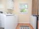 Functional laundry room with washer, dryer, and storage cabinets at 830 Montego Sw Way, Lilburn, GA 30047