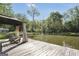 Picturesque pond view with a charming gazebo and dock, offering a tranquil retreat surrounded by trees at 701 Mask Rd, Brooks, GA 30205