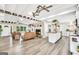 Open concept living space with a fireplace, wood floors, and a kitchen featuring a large center island at 701 Mask Rd, Brooks, GA 30205