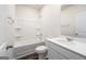 Clean bathroom with tub, shower, toilet, vanity, and chrome fixtures at 442 Prescott Way, Villa Rica, GA 30180