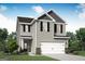 Charming two-story home with gray siding, black shutters, and a two-car garage at 439 Prescott Way, Villa Rica, GA 30180
