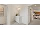 Stylish powder room featuring modern fixtures, vanity with storage, and decorative mirror at 1813 Quaker St, Hampton, GA 30228