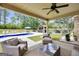 Inviting covered patio with outdoor seating, overlooking a pool and an outdoor kitchen for entertaining at 3709 Royer Ln # 23, Hampton, GA 30228