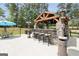 Inviting outdoor kitchen and bar area featuring a stone bar, seating, and heaters, perfect for entertaining at 3709 Royer Ln # 23, Hampton, GA 30228