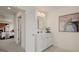 Bright bathroom featuring a sleek vanity with modern fixtures and elegant decor at 1808 Quaker St, Hampton, GA 30228