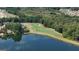 Stunning aerial view of a lakeside community featuring a golf course surrounded by mature trees and beautiful homes at 313 Masters Club Blvd, Hampton, GA 30228