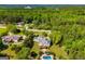 An aerial view of the property featuring a home with a pool and lush landscaping nestled among mature trees at 1745 Stripling Chapel Rd, Carrollton, GA 30116