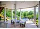 Covered patio seating area with a view of the backyard and in-ground pool at 1745 Stripling Chapel Rd, Carrollton, GA 30116