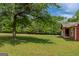 Backyard of a red house with a covered porch and an expansive grassy area at 1170 Peeksville Rd, Locust Grove, GA 30248