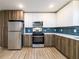 Modern kitchen boasts stainless steel appliances, two-tone cabinetry, and a stylish backsplash design at 79 Turner Dr, Mcdonough, GA 30252