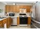 Well-equipped kitchen featuring stainless steel appliances, gas range, and light wood cabinets at 351 Autumn Lake Dr, Mcdonough, GA 30253