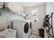Efficient laundry room with modern washer and dryer, shelving, and wash sink at 120 Westover Commons, Fayetteville, GA 30214