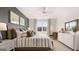 Tastefully decorated bedroom featuring a large window, neutral decor, a ceiling fan and plush carpeting at 604 Parnassus Rd # 05, Locust Grove, GA 30248