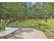 Backyard patio with iron table set and lush green views and fence at 215 Murphy Creek Ln, Fayetteville, GA 30215