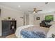 Bedroom with neutral walls, ceiling fan, closet and dedicated office space at 159 Sims Rd, Tyrone, GA 30290