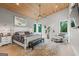 Bright and airy main bedroom showcasing a wood plank ceiling, stylish decor and a sitting area at 159 Sims Rd, Tyrone, GA 30290
