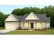 Charming single-story home featuring light-colored siding, a two-car garage, and a welcoming front porch with a dark front door at 6169 Pinewood Se Dr, Covington, GA 30014
