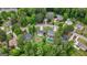 Aerial view of a neighborhood showcasing lush greenery, residential houses, and a tranquil lake at 150 Rockspray Rdg, Peachtree City, GA 30269