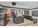Finished theater room features tiered seating, a projector, and bar seating at 602 Embassy Ct, Peachtree City, GA 30269