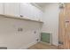Clean laundry room featuring white cabinets, modern fixtures, and space for appliances at 4731 H D Atha Rd, Covington, GA 30014