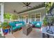 Inviting back porch offers ceiling fans, stylish seating, and a clear view of the backyard, perfect for relaxing outdoors at 4985 Rolling Rock Dr., Sugar Hill, GA 30518
