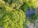 An aerial view shows a house surrounded by lush, mature trees offering shade and privacy at 75 Grady Smith St, Grantville, GA 30220