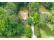 Aerial shot of the home showing the mature trees, driveway, and front and back yard at 205 N Strathmore Dr, Sharpsburg, GA 30277