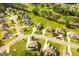 Aerial view showcasing this home's prime location in a lush, green neighborhood at 2589 Lake Erma Dr, Hampton, GA 30228