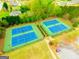 Aerial view of two community tennis courts with green surroundings and nearby parking at 2589 Lake Erma Dr, Hampton, GA 30228