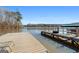 Waterfront dock featuring sturdy wooden construction, providing scenic lake views and recreational opportunities at 405 Miller Rd, Covington, GA 30014