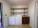 Laundry room featuring a washer, dryer, utility sink, and shelving for ample storage at 363 Seminole Drs, Marietta, GA 30060