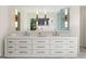 Bathroom double vanity with gold fixtures and view to the shower at 490 Mount Paran Rd, Atlanta, GA 30327