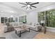 Spacious living room features large windows offering natural light and views of the surrounding greenery, and comfortable seating at 1153 Dawn View Nw Ln, Atlanta, GA 30327