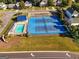 Aerial shot showcases a pool and tennis court with surrounding neighborhood and greenery at 440 Homeplace Dr, Stockbridge, GA 30281