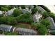 Aerial view showcasing the community's layout, with townhomes surrounded by trees at 2160 Dillard Xing, Tucker, GA 30084