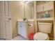 Bathroom featuring a white vanity and mirror, toilet, and view through the door of the shower stall at 2160 Dillard Xing, Tucker, GA 30084