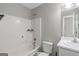 Standard bathroom showcasing shower-tub combination and vanity at 90 Heatherstone Way, Covington, GA 30016