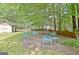 Backyard scene showcasing vintage metal lawn chairs, perfect for outdoor relaxation under the trees at 15 Riverside Pkwy, Sharpsburg, GA 30277