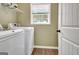 Bright laundry room featuring modern washer and dryer units next to a window at 15 Riverside Pkwy, Sharpsburg, GA 30277