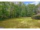Lush backyard with a large lawn, bordered by mature trees offering a private and serene outdoor space at 68 Timber Creek Estates Dr, Sharpsburg, GA 30277