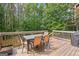 Outdoor deck with wood floors, railings, furniture, and a grill, offering a relaxing spot with views of the lush green forest at 68 Timber Creek Estates Dr, Sharpsburg, GA 30277