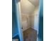 Carpeted walk-in closet with white wire shelving and a small access door in the back at 808 Covered Bridge Rd, Covington, GA 30016